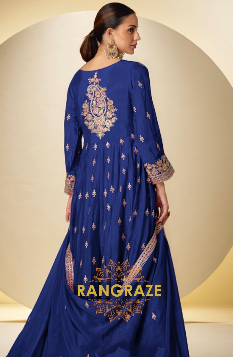 RangRaze Neel-Amara Premium Chinon Embroidered Anarkali Suit Set