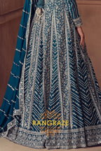RangRaze Mehr-E-Samundar Premium Chinon Heavily Embroidered Anarkali Suit Set