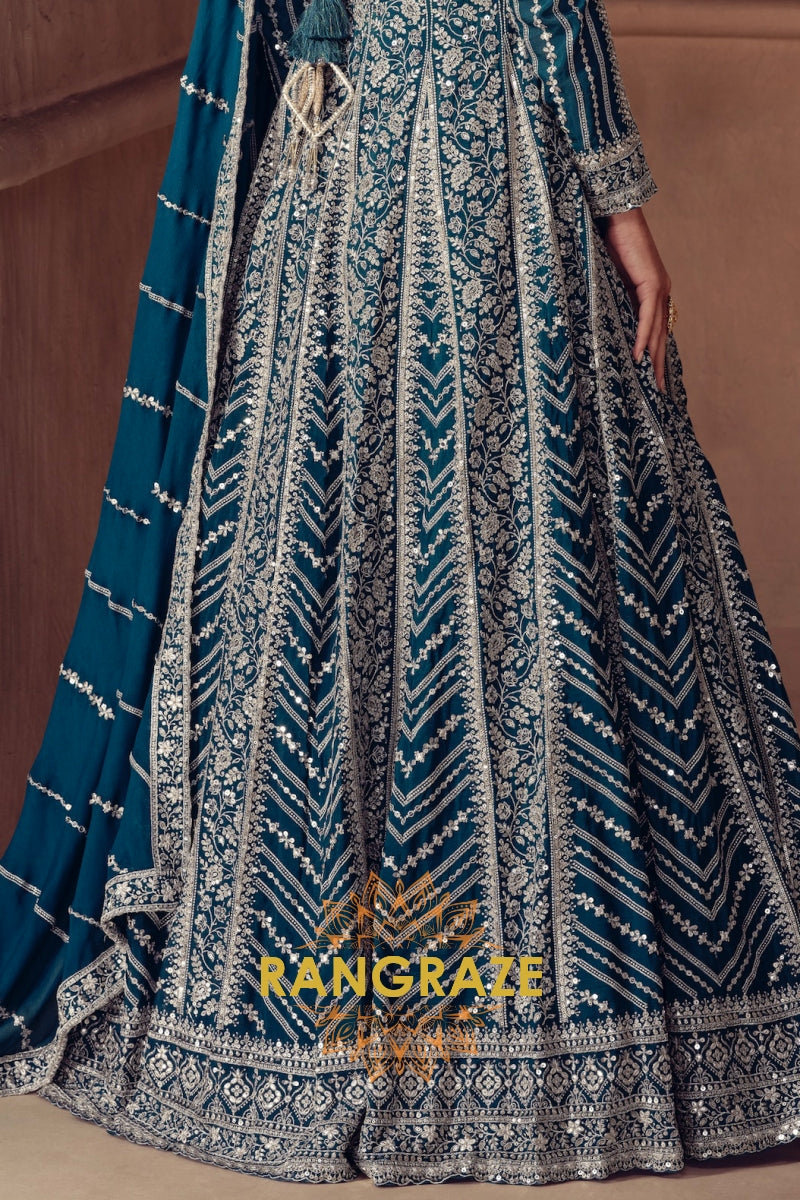 RangRaze Mehr-E-Samundar Premium Chinon Heavily Embroidered Anarkali Suit Set