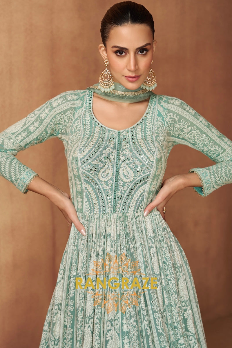 RangRaze Aab-E-Zeest Premium Chinon Embroidered Anarkali Suit Set