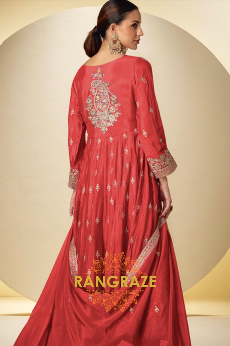 RangRaze Laal-E-Noor Premium Chinon Embroidered Anarkali Suit Set