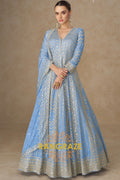 Sky Blue Embroidered Silk Anarkali Suit with Dupatta