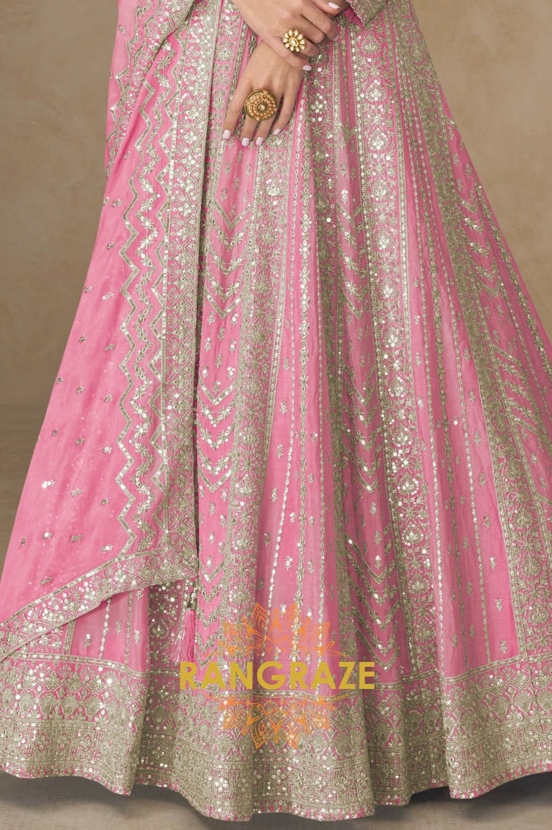 Blush Pink Embroidered Silk Anarkali Suit with Dupatta