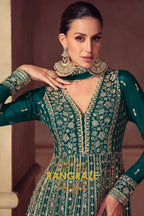 Emerald Green Silk Embroidered Anarkali Suit Set