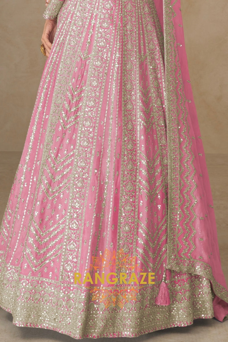 Blush Pink Embroidered Silk Anarkali Suit with Dupatta