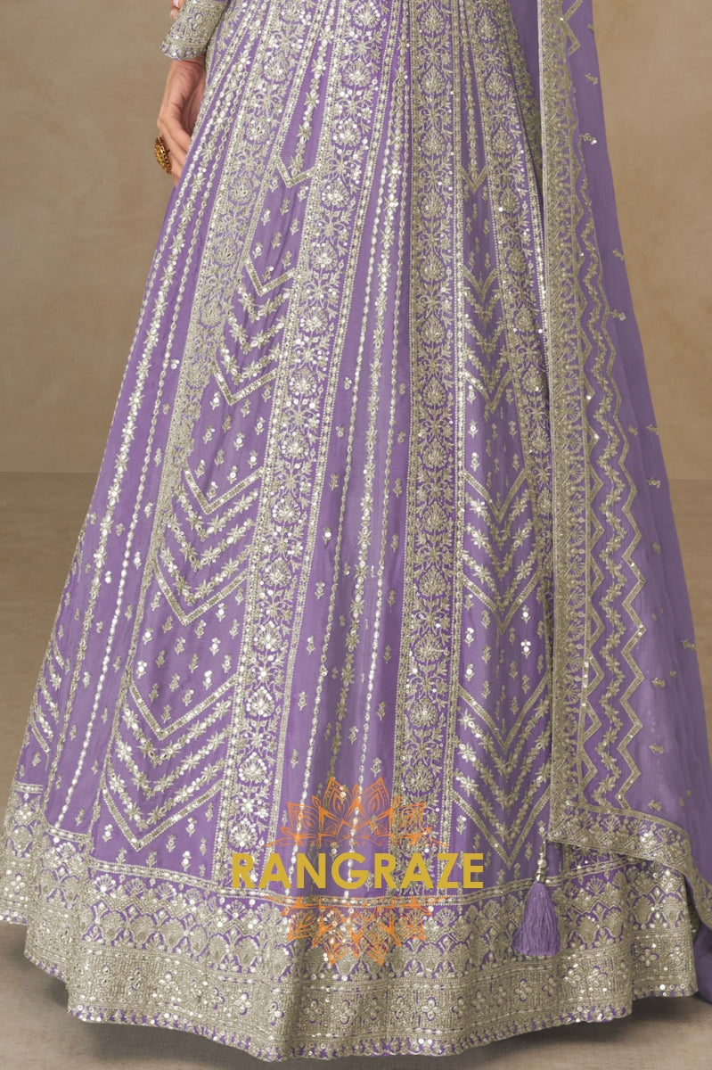 Lavender Glow Embroidered Silk Anarkali Suit with Dupatta