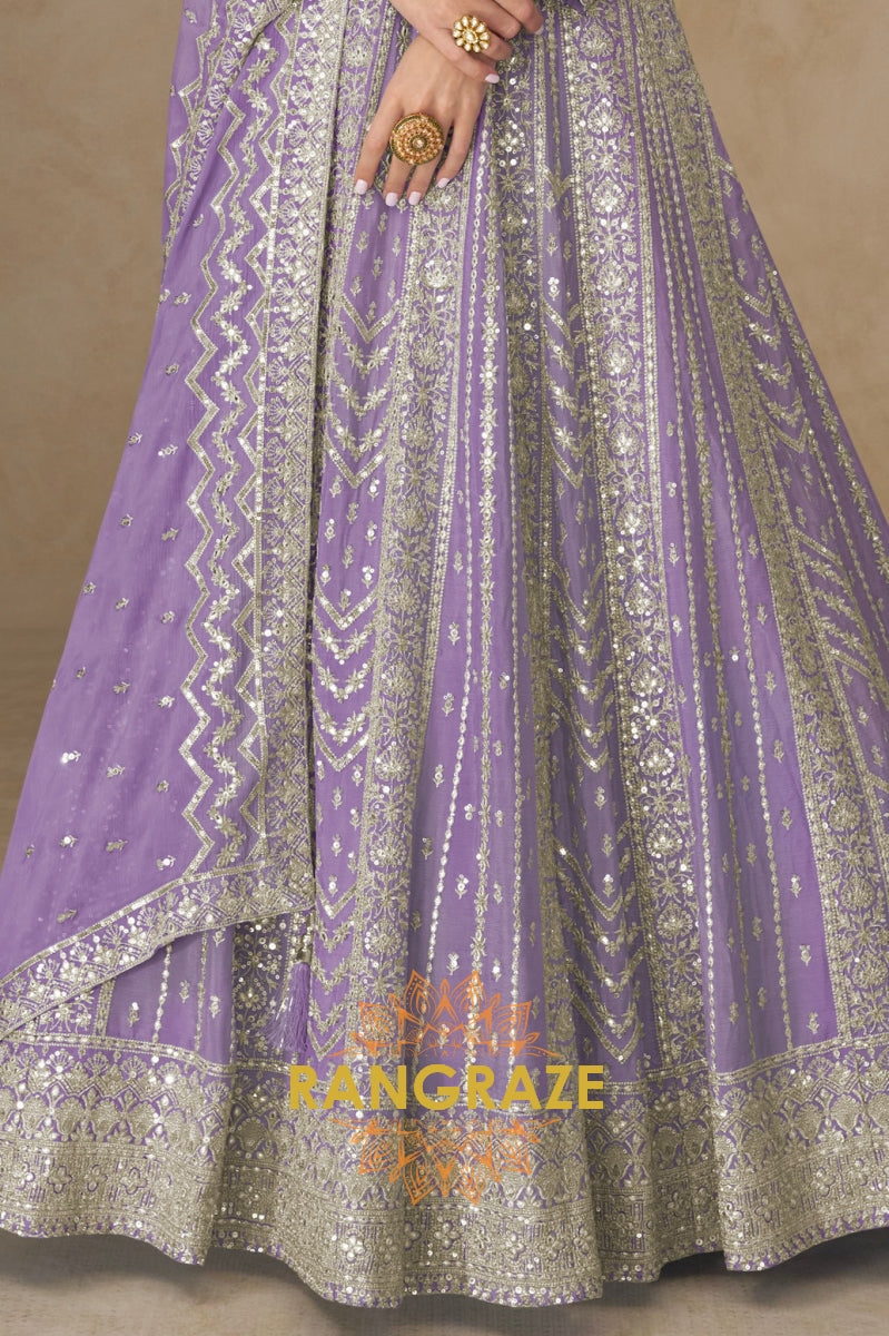 Lavender Glow Embroidered Silk Anarkali Suit with Dupatta
