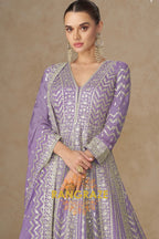 Lavender Glow Embroidered Silk Anarkali Suit with Dupatta