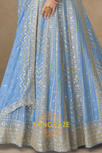 Sky Blue Embroidered Silk Anarkali Suit with Dupatta