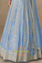 Sky Blue Embroidered Silk Anarkali Suit with Dupatta
