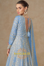 Sky Blue Embroidered Silk Anarkali Suit with Dupatta