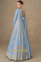 Sky Blue Embroidered Silk Anarkali Suit with Dupatta