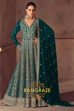 Emerald Green Silk Embroidered Anarkali Suit Set