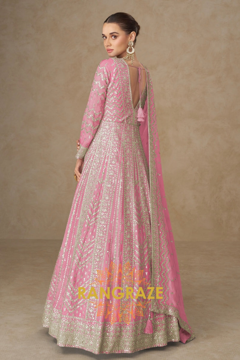 Blush Pink Embroidered Silk Anarkali Suit with Dupatta