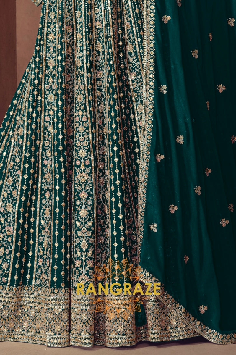 Emerald Green Silk Embroidered Anarkali Suit Set