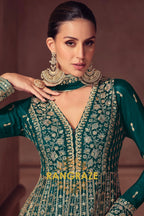 Emerald Green Silk Embroidered Anarkali Suit Set