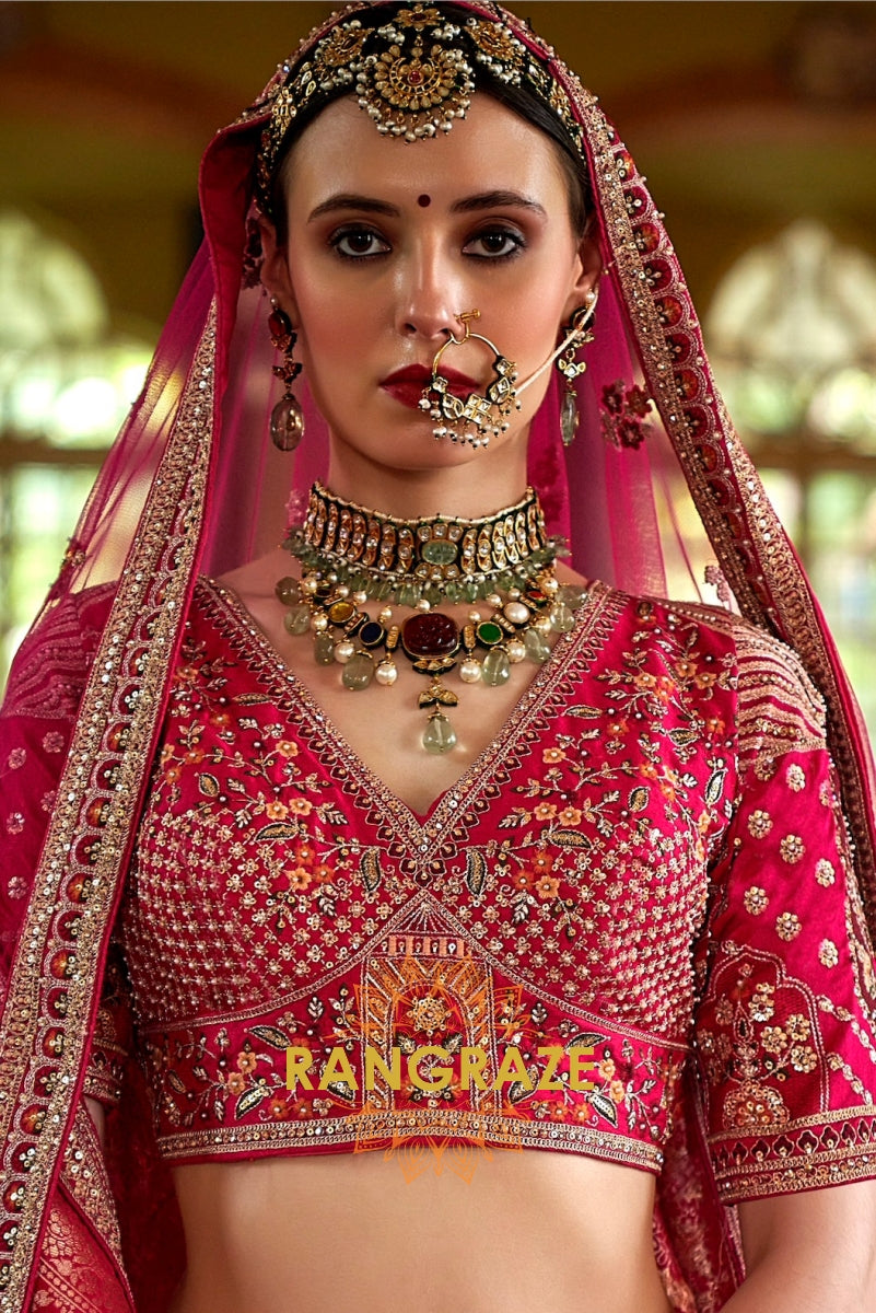 Magenta Majesty Double-Dupatta Bridal Silk Lehenga – A Fairytale of Grande