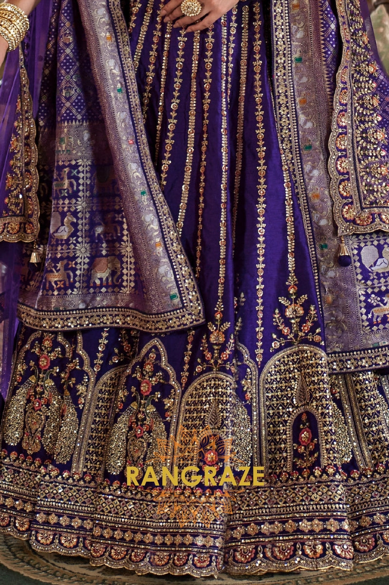 Majestic Royal Purple Double-Dupatta Bridal Silk Lehenga – A Legacy of Grandeur