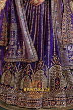 Majestic Royal Purple Double-Dupatta Bridal Silk Lehenga – A Legacy of Grandeur