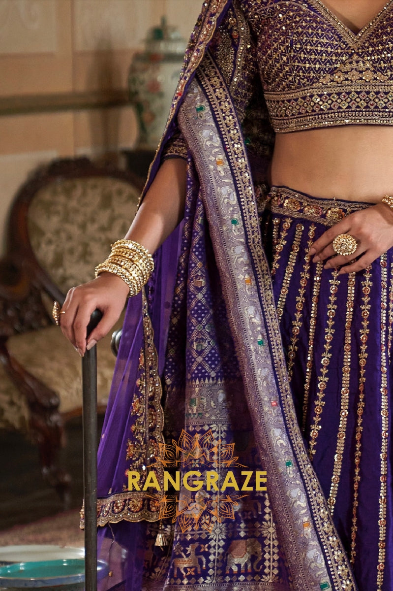 Majestic Royal Purple Double-Dupatta Bridal Silk Lehenga – A Legacy of Grandeur