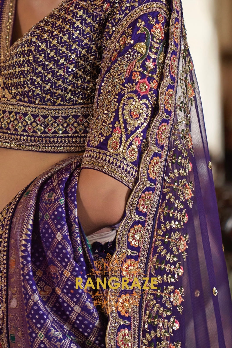 Majestic Royal Purple Double-Dupatta Bridal Silk Lehenga – A Legacy of Grandeur
