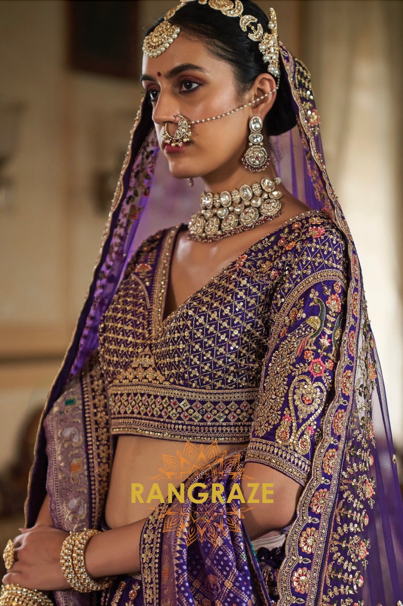 Majestic Royal Purple Double-Dupatta Bridal Silk Lehenga – A Legacy of Grandeur