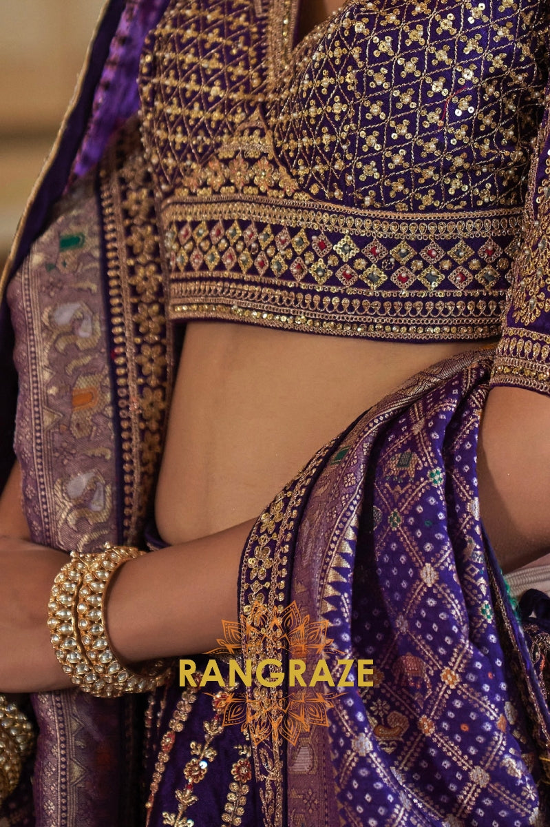 Majestic Royal Purple Double-Dupatta Bridal Silk Lehenga – A Legacy of Grandeur