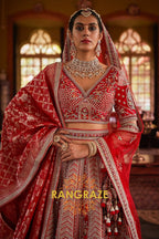 Scarlet Dynasty Double-Dupatta Bridal Silk Lehenga – The Timeless Bride