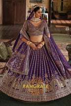 Majestic Royal Purple Double-Dupatta Bridal Silk Lehenga – A Legacy of Grandeur