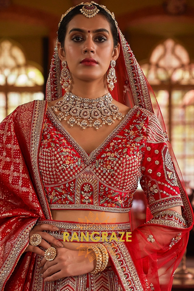 Scarlet Dynasty Double-Dupatta Bridal Silk Lehenga – The Timeless Bride