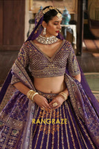Majestic Royal Purple Double-Dupatta Bridal Silk Lehenga – A Legacy of Grandeur