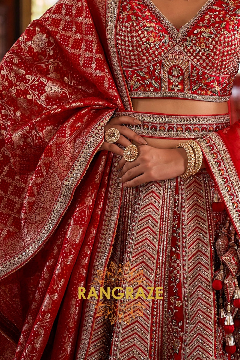 Scarlet Dynasty Double-Dupatta Bridal Silk Lehenga – The Timeless Bride