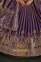 Majestic Royal Purple Double-Dupatta Bridal Silk Lehenga – A Legacy of Grandeur