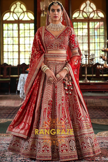 Scarlet Dynasty Double-Dupatta Bridal Silk Lehenga – The Timeless Bride