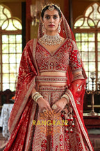 Scarlet Dynasty Double-Dupatta Bridal Silk Lehenga – The Timeless Bride
