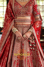 Scarlet Dynasty Double-Dupatta Bridal Silk Lehenga – The Timeless Bride