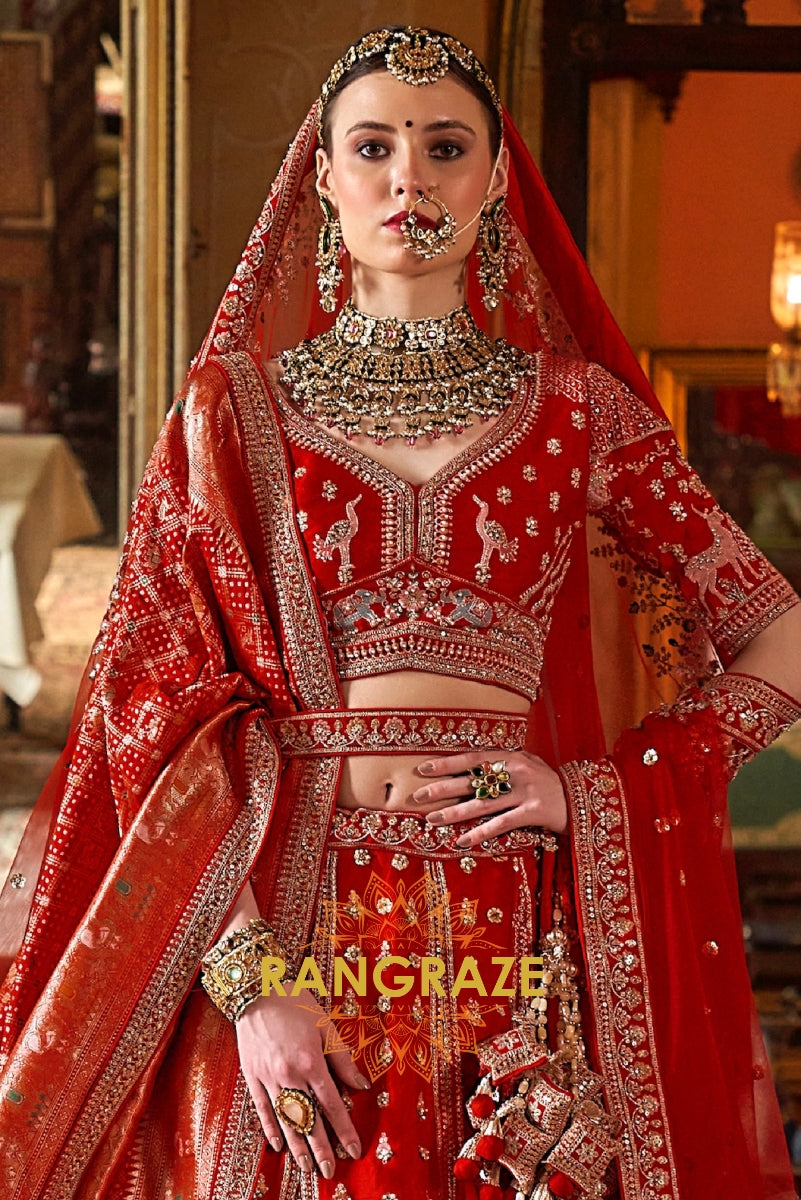 Vermilion Majesty Bridal Silk Lehenga