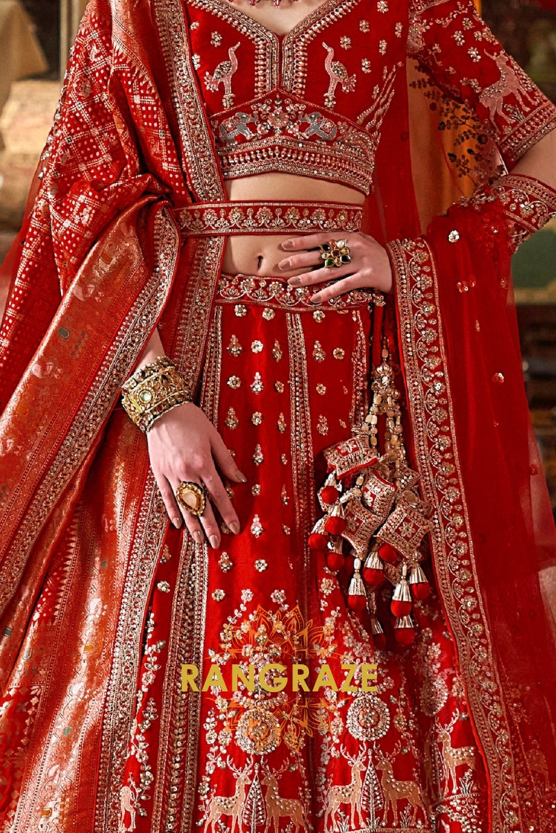 Vermilion Majesty Bridal Silk Lehenga