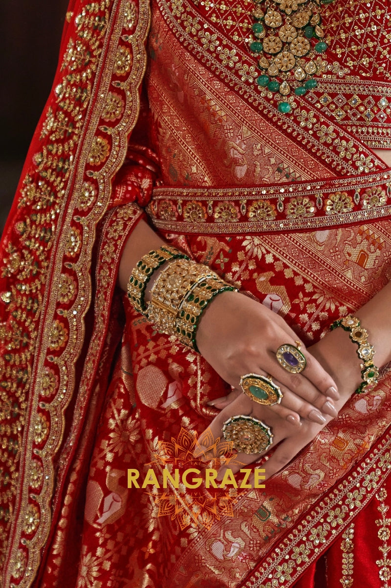 Classic Bridal Red Double-Dupatta Silk Lehenga – A Legacy of Grandeur