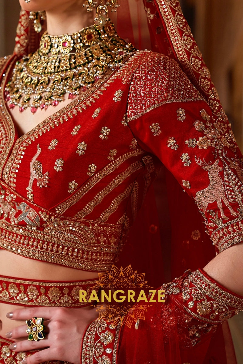 Vermilion Majesty Bridal Silk Lehenga