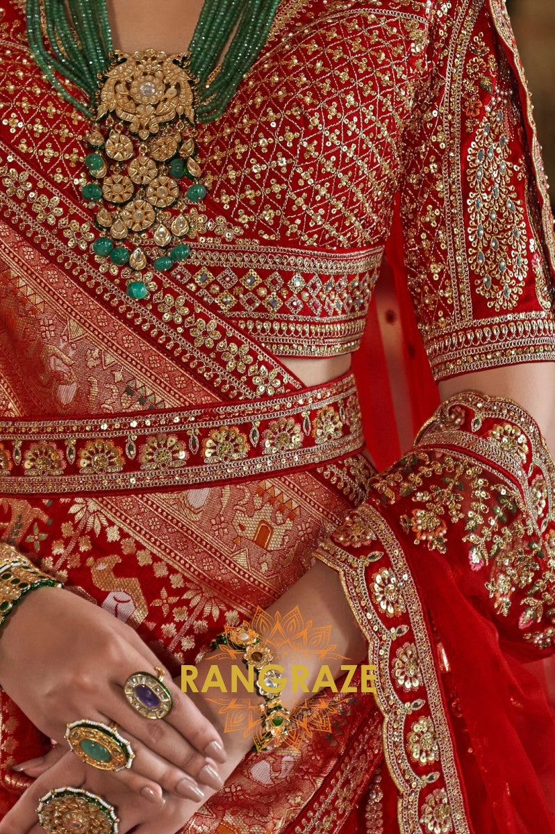 Classic Bridal Red Double-Dupatta Silk Lehenga – A Legacy of Grandeur