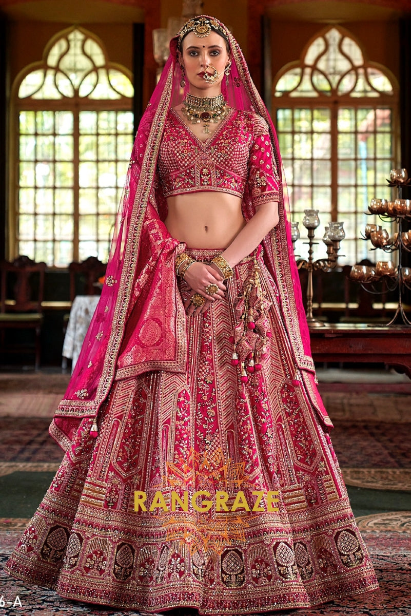 Magenta Majesty Double-Dupatta Bridal Silk Lehenga – A Fairytale of Grande