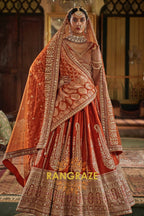 Burnt Orange Rust Double-Dupatta Bridal Silk Lehenga – A Legacy of Grandeur