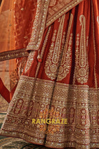Burnt Orange Rust Double-Dupatta Bridal Silk Lehenga – A Legacy of Grandeur