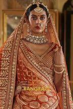 Burnt Orange Rust Double-Dupatta Bridal Silk Lehenga – A Legacy of Grandeur