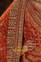 Burnt Orange Rust Double-Dupatta Bridal Silk Lehenga – A Legacy of Grandeur
