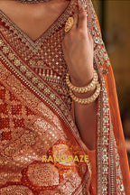 Burnt Orange Rust Double-Dupatta Bridal Silk Lehenga – A Legacy of Grandeur