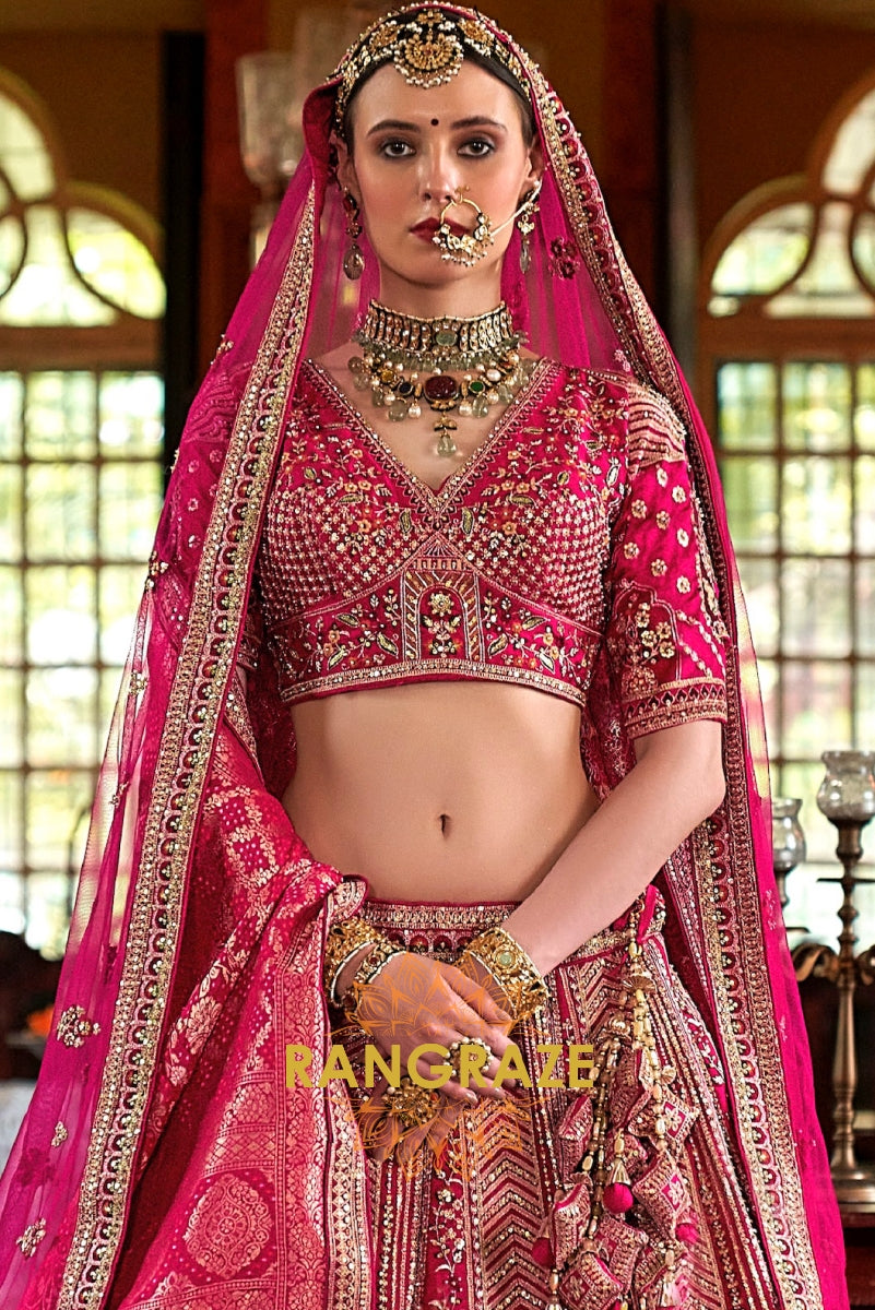 Magenta Majesty Double-Dupatta Bridal Silk Lehenga – A Fairytale of Grande