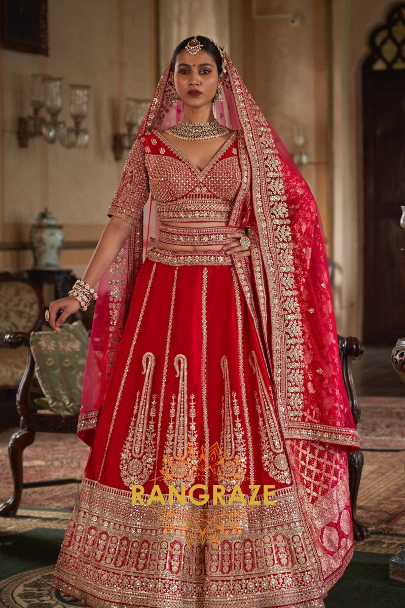 Crimson Red Double-Dupatta Bridal Silk Lehenga – An Heirloom of Royal Craft