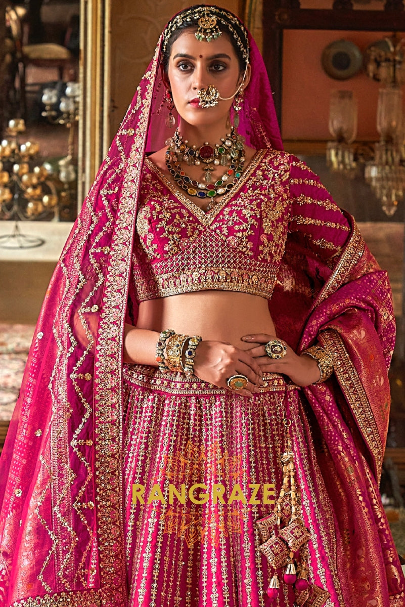 The Royal Fuchsia Heritage Bridal Silk Lehenga
